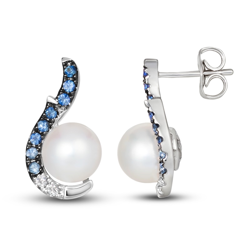 Main Image 2 of Le Vian Natural Sapphire & Freshwater Cultured Pearl Earrings 14K Vanilla Gold