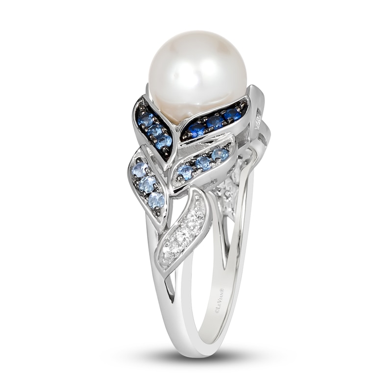 Main Image 4 of Le Vian Natural Sapphire & Freshwater Cultured Pearl Ring 14K Vanilla Gold