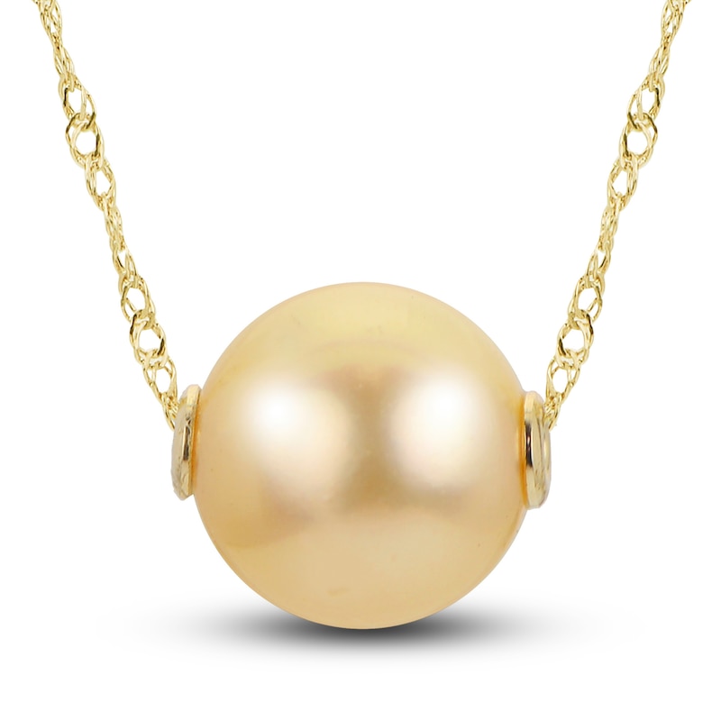 Main Image 1 of South Sea Golden Cultured Pearl Solitaire Necklace 14K Yellow Gold