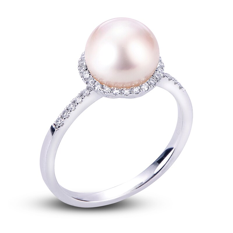 Akoya Cultured Pearl Ring 1/6 ct tw Diamonds 14K White Gold