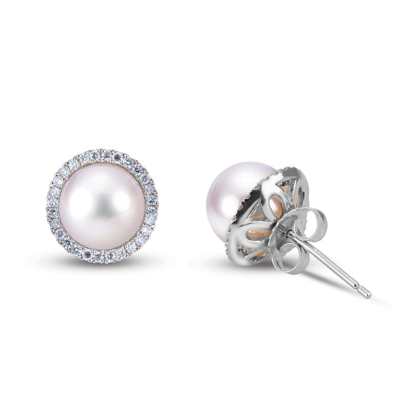Cultured South Sea Pearl Stud Earrings 1/4 ct tw Diamonds 14K White Gold