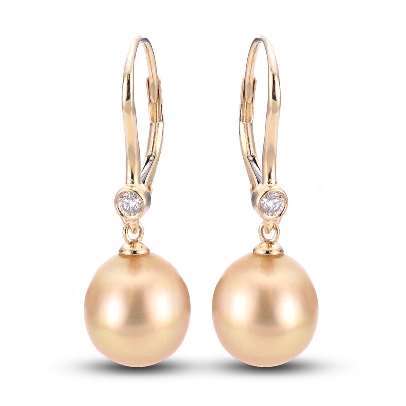 Main Image 1 of South Sea Cultured Pearl Dangle Earrings 1/10 ct tw Diamonds 14K Yellow Gold