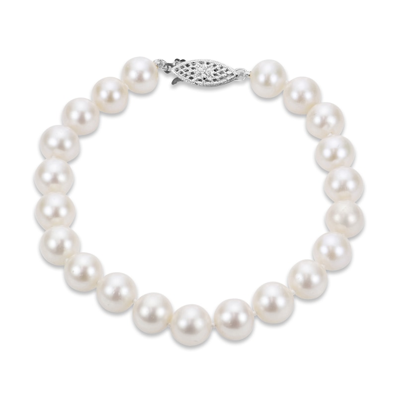 Main Image 1 of Akoya Cultured Pearl Bracelet 14K White Gold 8"