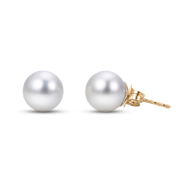 Main Image 1 of Akoya Cultured Pearl Stud Earrings 14K Yellow Gold