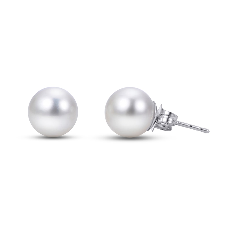 Main Image 1 of Akoya Cultured Pearl Stud Earrings 14K White Gold
