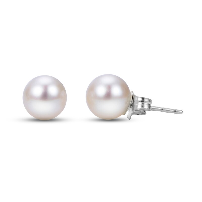 Cultured Akoya Pearl Stud Earrings 18K White Gold