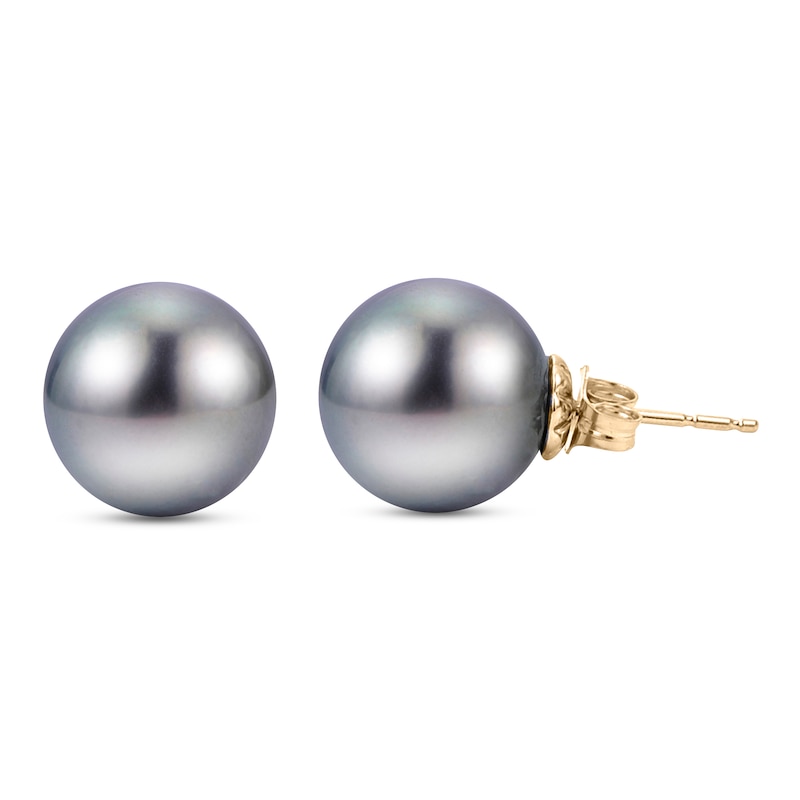 Tahitian Cultured Freshwater Pearl Stud Earrings 14K Yellow Gold