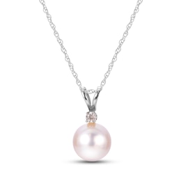Akoya Cultured Pearl Necklace Diamond Accent 14K White Gold 18"