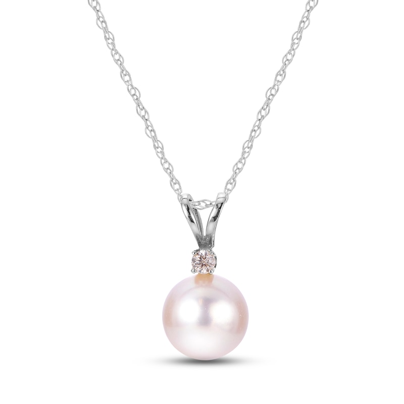 Main Image 1 of Akoya Cultured Pearl Necklace Diamond Accent 14K White Gold 18"