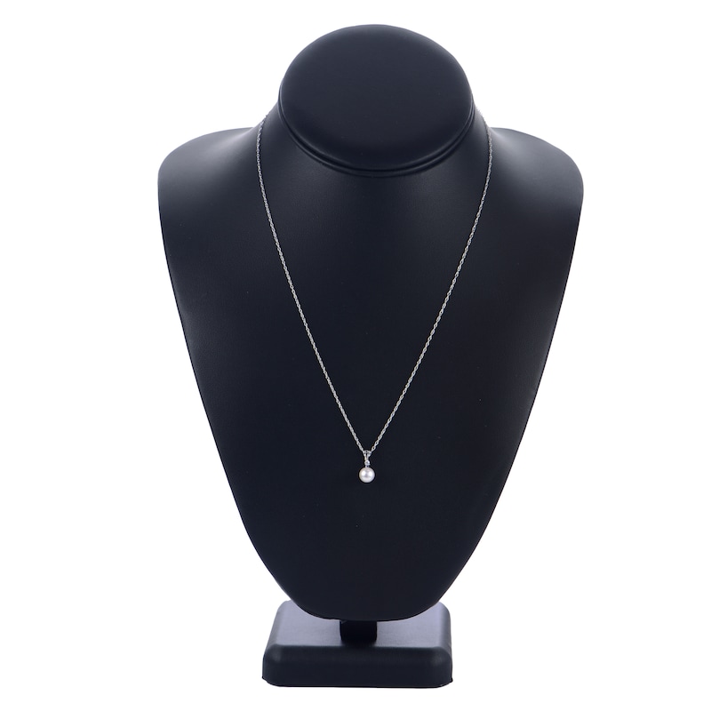 Main Image 2 of Akoya Cultured Pearl Necklace Diamond Accent 14K White Gold 18"