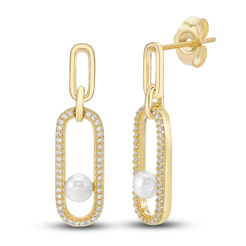 Cultured Freshwater Pearl Dangle Earrings 1/4 ct tw Diamonds 10K Yellow Gold