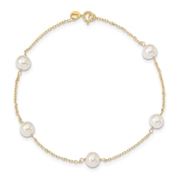 Cultured Freshwater Pearl Station Anklet 14K Yellow Gold 9&quot;