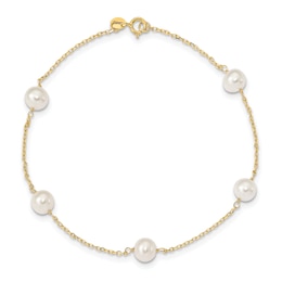 Freshwater Cultured Pearl Station Anklet 14K Yellow Gold 9"