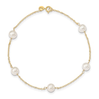 Freshwater Cultured Pearl Station Anklet 14K Yellow Gold 9"
