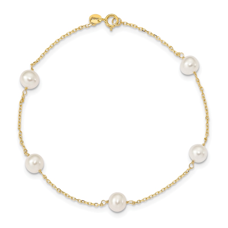 Freshwater Cultured Pearl Station Anklet 14K Yellow Gold 9"