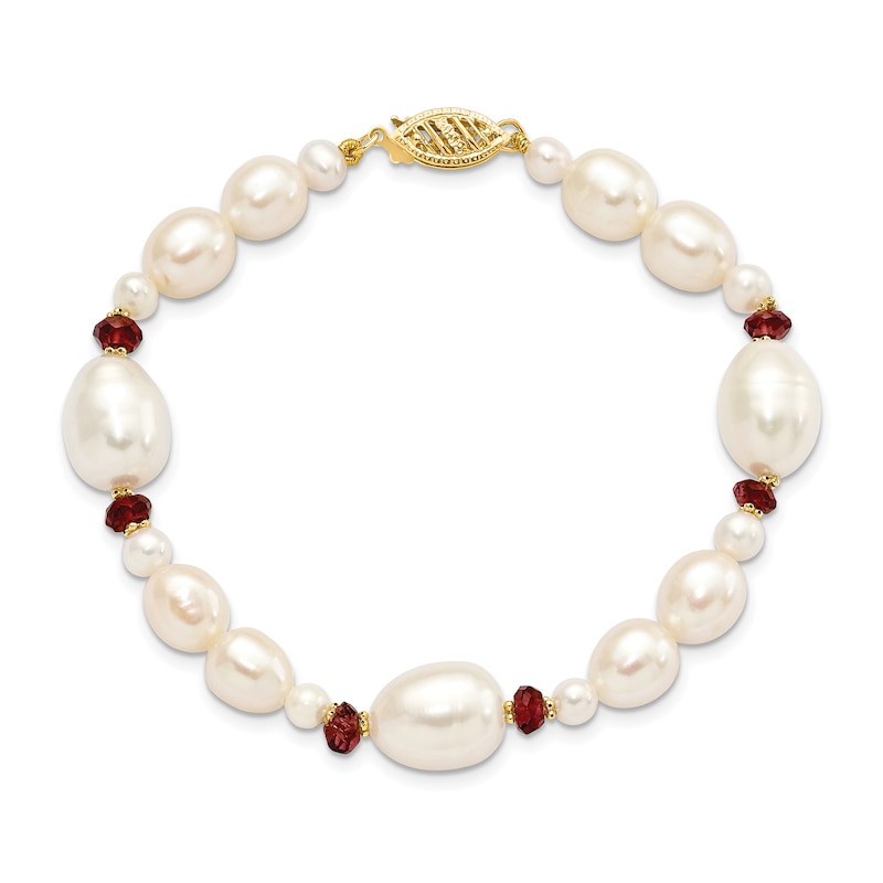 Main Image 1 of Freshwater Cultured Pearl & Natural Garnet Bead Bracelet 14K Yellow Gold 7.5"