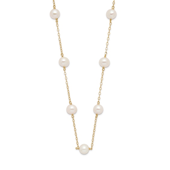 Freshwater Cultured Pearl Station Necklace 14K Yellow Gold 16"