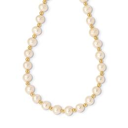 Freshwater Cultured Pearl Bead Necklace 14K Yellow Gold 18"