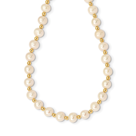 Freshwater Cultured Pearl Bead Necklace 14K Yellow Gold 18"