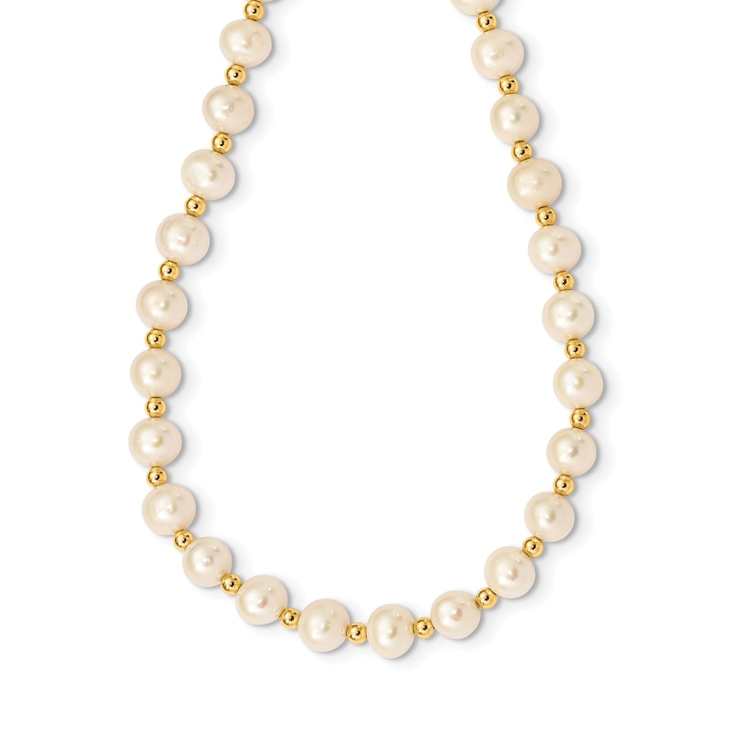 Cultured Freshwater Pearl Bead Necklace 14K Yellow Gold 18