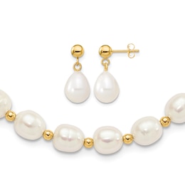 Cultured Freshwater Pearl Necklace/Earrings Set 14K Yellow Gold