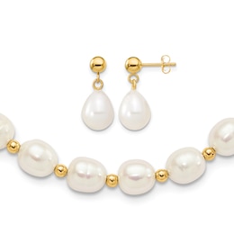 Freshwater Cultured Pearl Necklace/Earrings Set 14K Yellow Gold