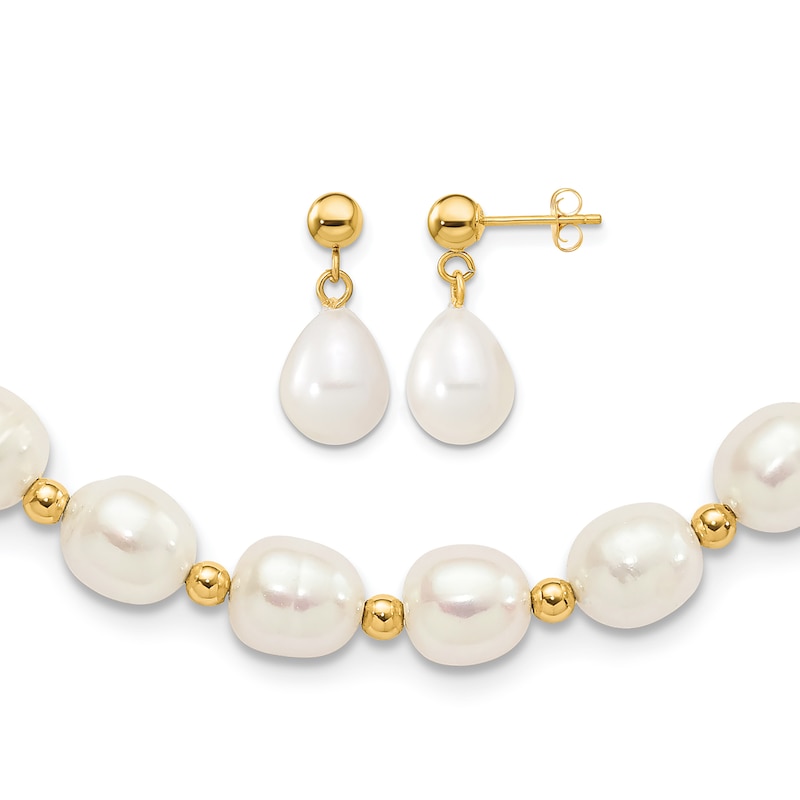 Freshwater Cultured Pearl Necklace/Earrings Set 14K Yellow Gold