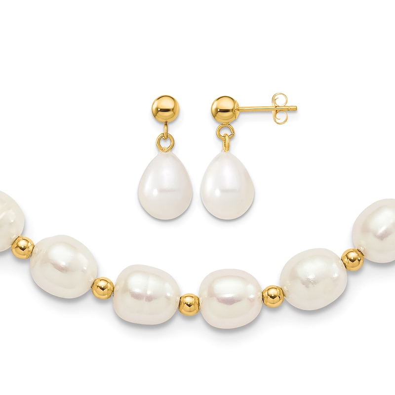 Main Image 1 of Freshwater Cultured Pearl Necklace/Earrings Set 14K Yellow Gold