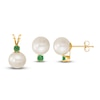 Cultured Freshwater Pearl & Natural Emerald Pendant/Earrings Set 14K Yellow Gold