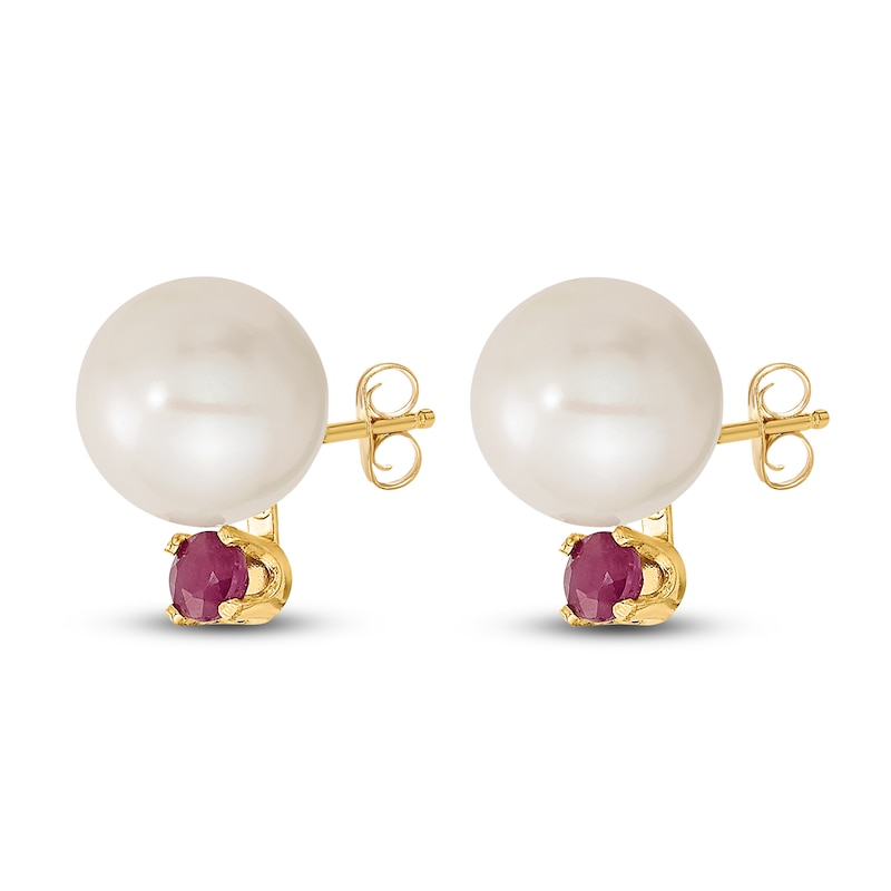 Main Image 2 of Freshwater Cultured Pearl & Natural Ruby Pendant/Earrings Set 14K Yellow Gold