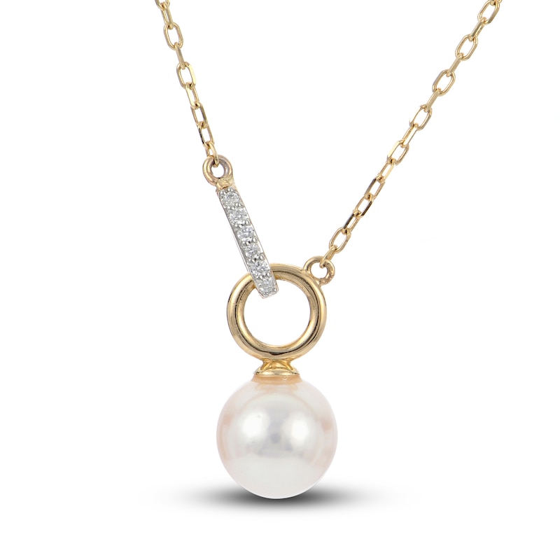Main Image 1 of Akoya Cultured Pearl Necklace Diamond Accent 14K Yellow Gold 18"