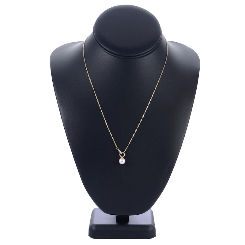 Main Image 2 of Akoya Cultured Pearl Necklace Diamond Accent 14K Yellow Gold 18"