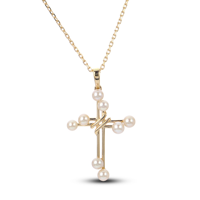Main Image 1 of Freshwater Cultured Pearl Cross Necklace 14K Yellow Gold 18"