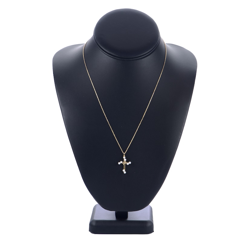 Main Image 2 of Freshwater Cultured Pearl Cross Necklace 14K Yellow Gold 18"