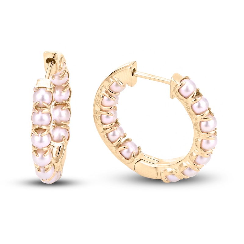 Main Image 1 of Freshwater Cultured Pearl Seed Hoop Earrings 14K Yellow Gold