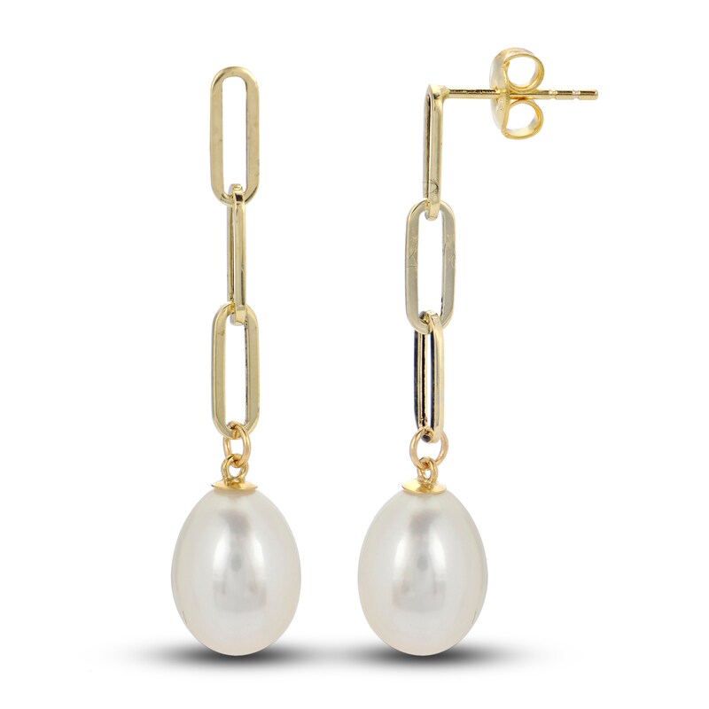 Main Image 1 of Freshwater Cultured Pearl Paperclip Dangle Earrings 14K Yellow Gold