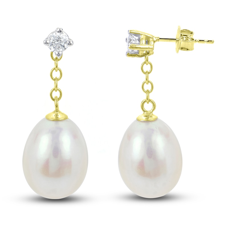 Cultured Freshwater Pearl Earrings 1/5 ct tw Diamonds 14K Yellow Gold