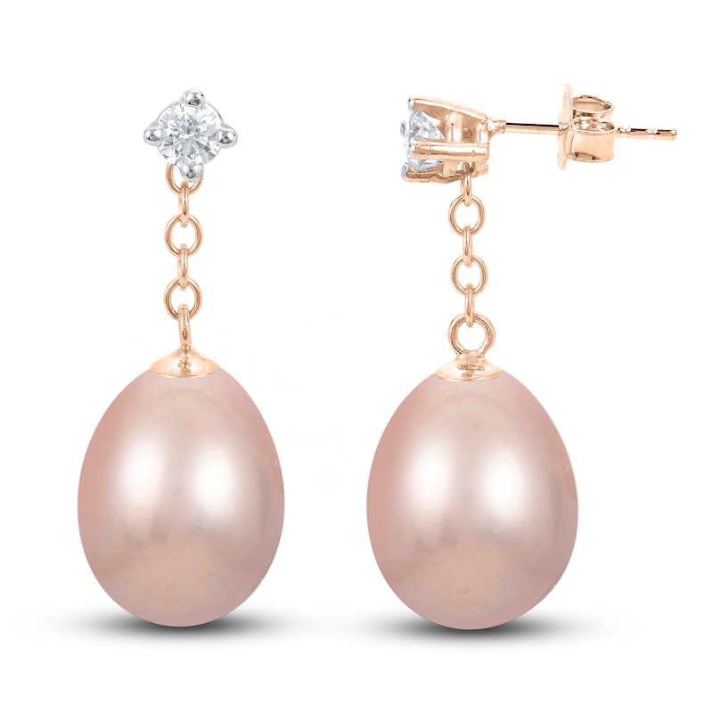 Pink Cultured Freshwater Pearl Earrings 1/5 ct tw Diamonds 14K Rose Gold