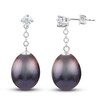Thumbnail Image 0 of Black Cultured Freshwater Pearl Earrings 1/5 ct tw Diamonds 14K White Gold