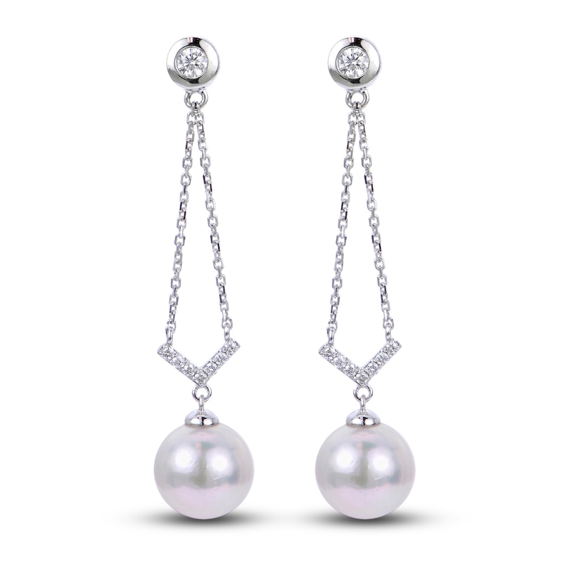 Akoya Cultured Pearl Earrings 1/6 ct tw Diamonds 14K White Gold