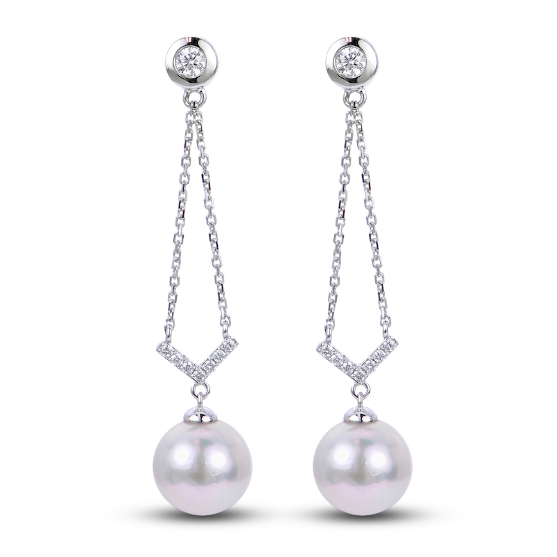 Main Image 1 of Akoya Cultured Pearl Earrings 1/6 ct tw Diamonds 14K White Gold