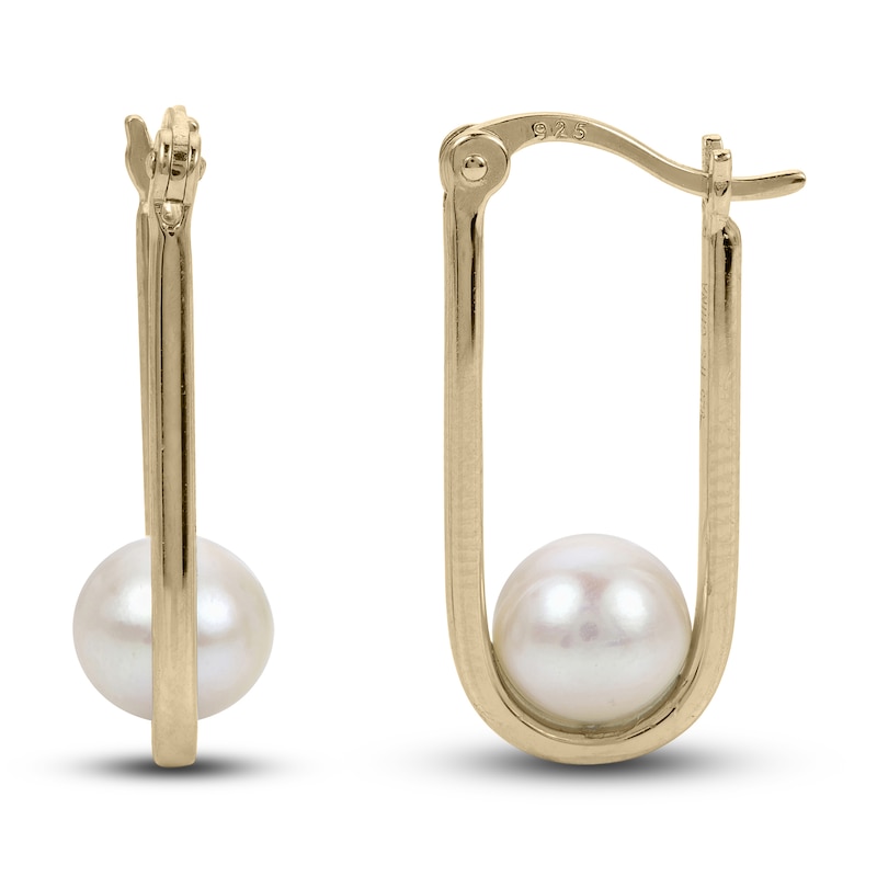 Cultured Freshwater Pearl U-Hoop Earrings 14K Yellow Gold