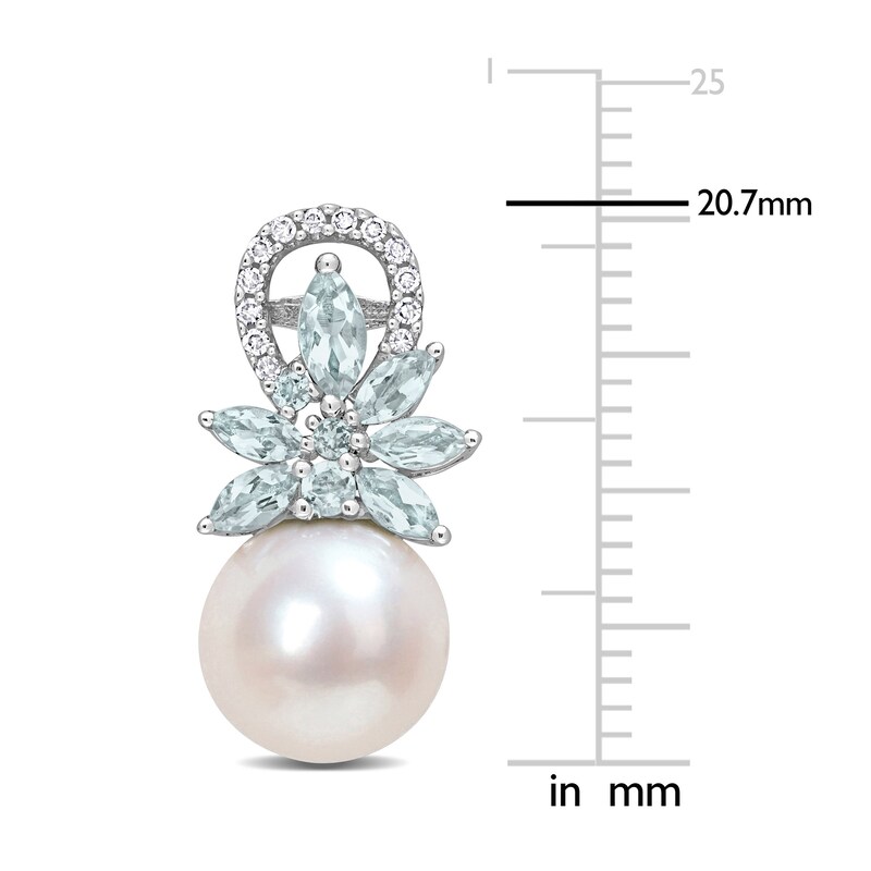Cultured Freshwater Pearl & Natural Aquamarine Earrings 1/8 ct tw Diamonds 14K White Gold