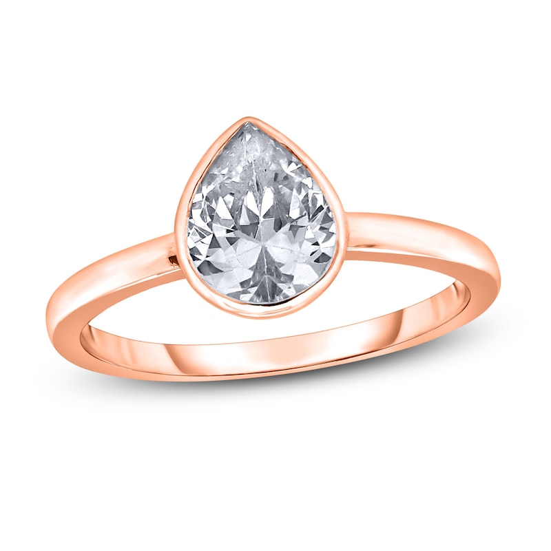 Main Image 1 of Diamond Solitaire Engagement Ring 3/4 ct tw Bezel-Set Pear-cut 14K Rose Gold (I2/I)