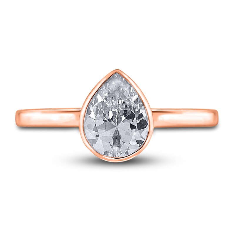 Main Image 3 of Diamond Solitaire Engagement Ring 3/4 ct tw Bezel-Set Pear-cut 14K Rose Gold (I2/I)