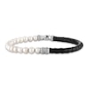 Thumbnail Image 1 of 1933 by Esquire Men's Black Leather & Freshwater Cultured Pearl Bracelet Sterling Silver 8.75"