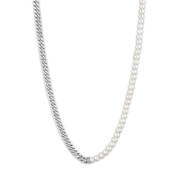 1933 by Esquire Men's Freshwater Cultured Pearl Curb Necklace Sterling Silver 28"