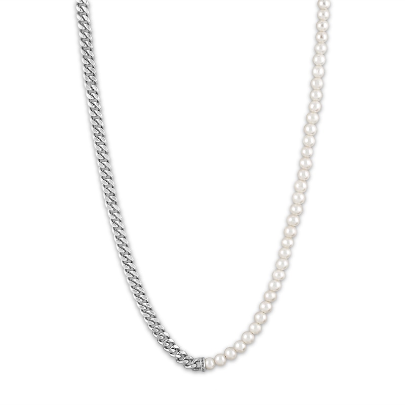 Main Image 1 of 1933 by Esquire Men's Freshwater Cultured Pearl Curb Necklace Sterling Silver 28"
