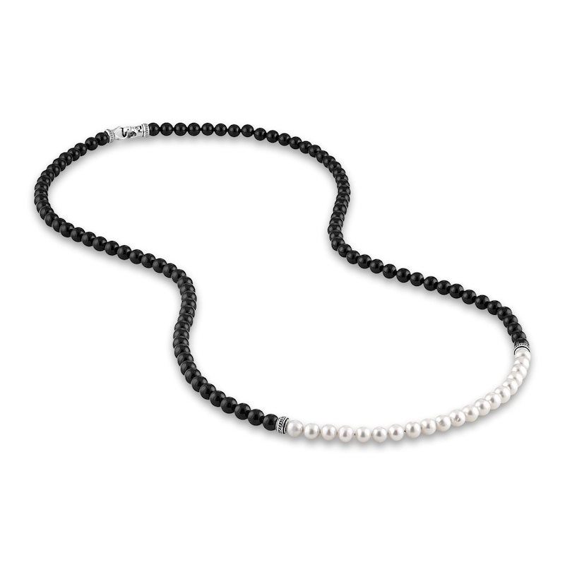 Main Image 2 of 1933 by Esquire Men's Freshwater Cultured Pearl & Natural Onyx Necklace Sterling Silver 28"
