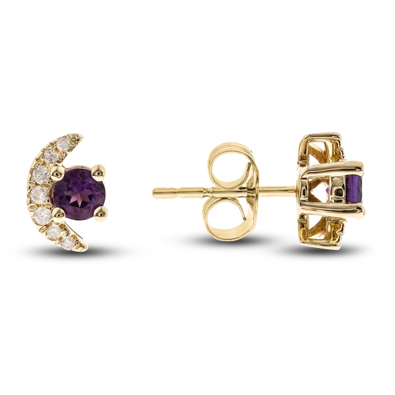 Main Image 1 of Natural Amethyst Earrings 1/15 ct tw Diamonds 14K Yellow Gold